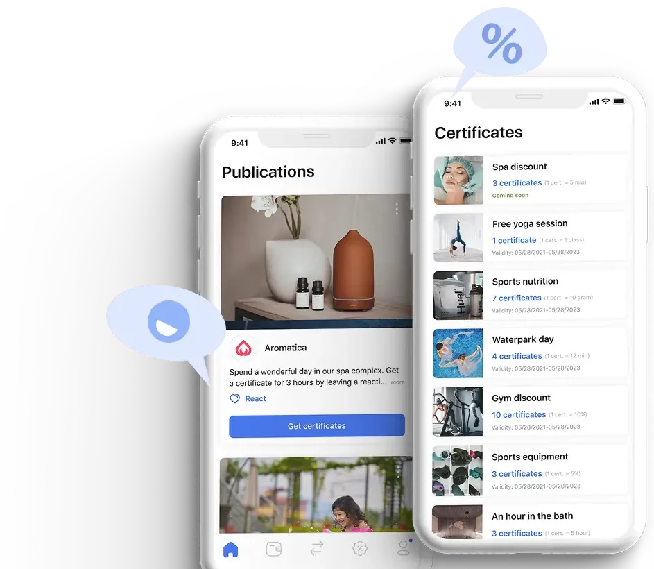 DigiSwap app screens with a certificate wallet