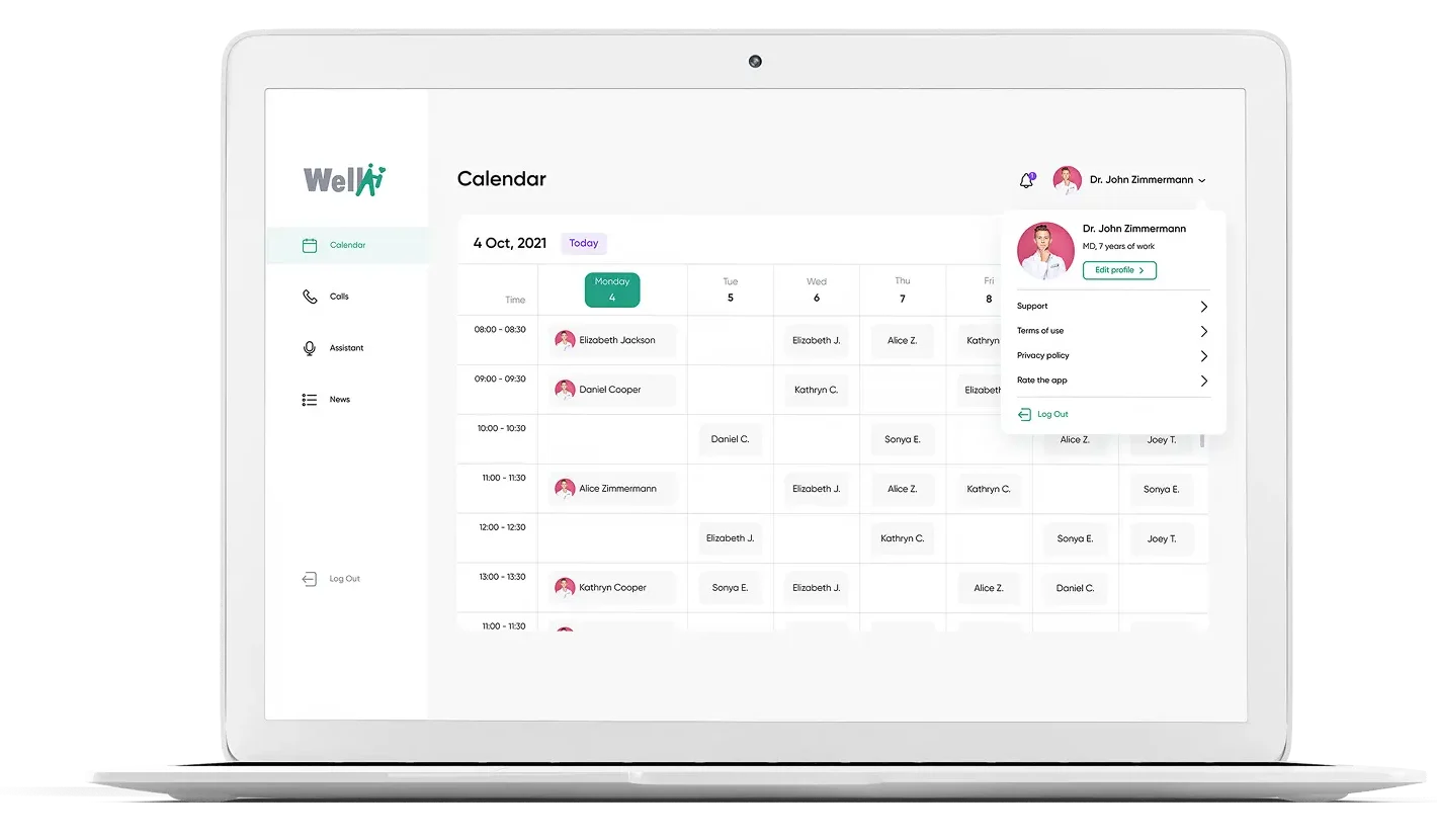 WellAI web interface open on a laptop